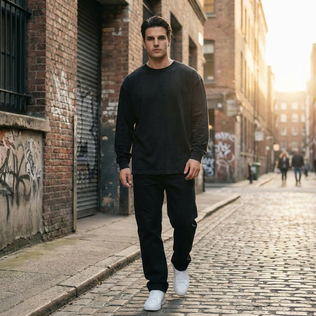 Heavyweight Black Oversized Long Sleeve Tee — Black
