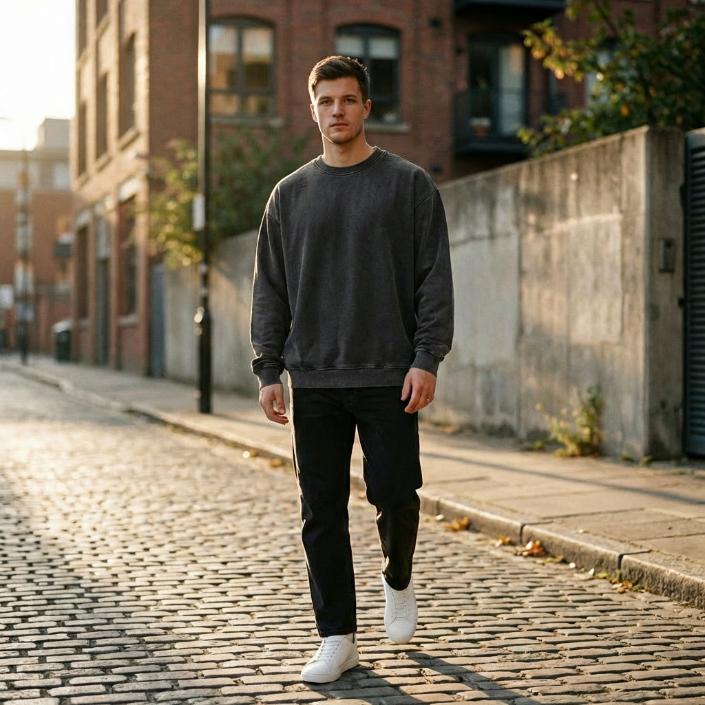 Acid Washed Oversized Sweatshirt — Black