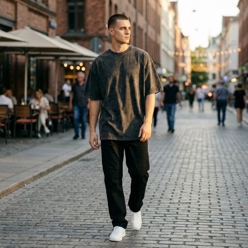 Snow Washed Oversized Tee - Black