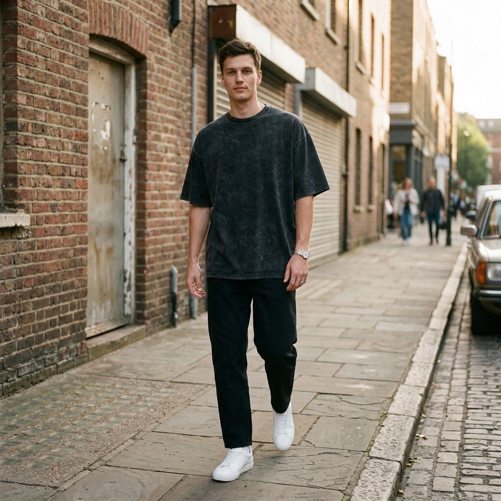 Model wearing cargo pants