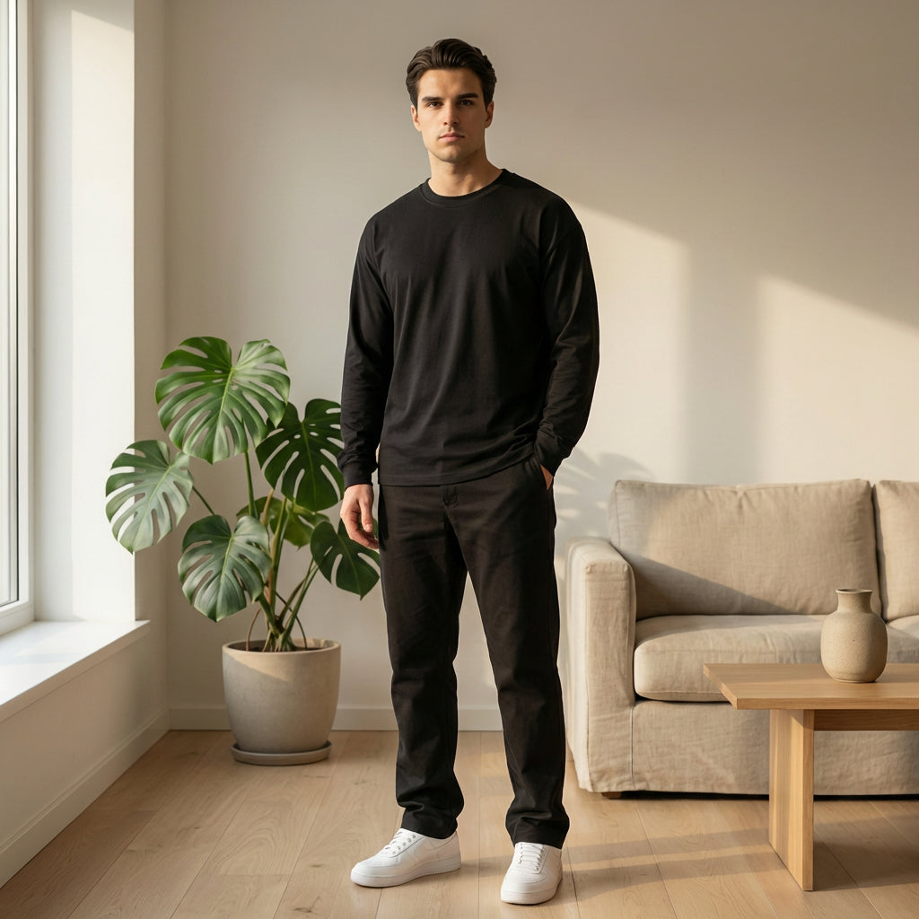 Heavyweight Black Oversized Long Sleeve Tee — Black