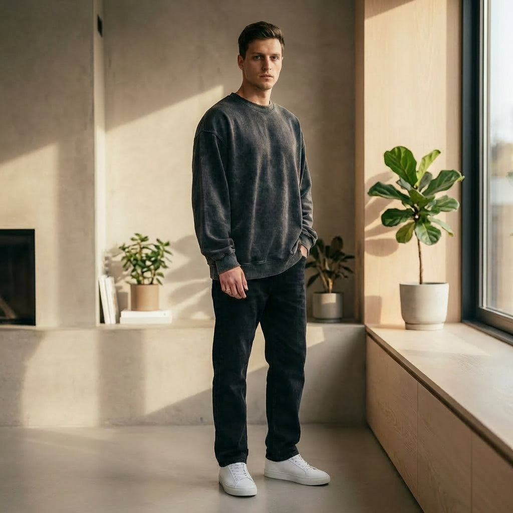 Acid Washed Oversized Sweatshirt — Black