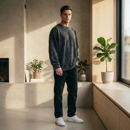 Acid Washed Oversized Sweatshirt — Black