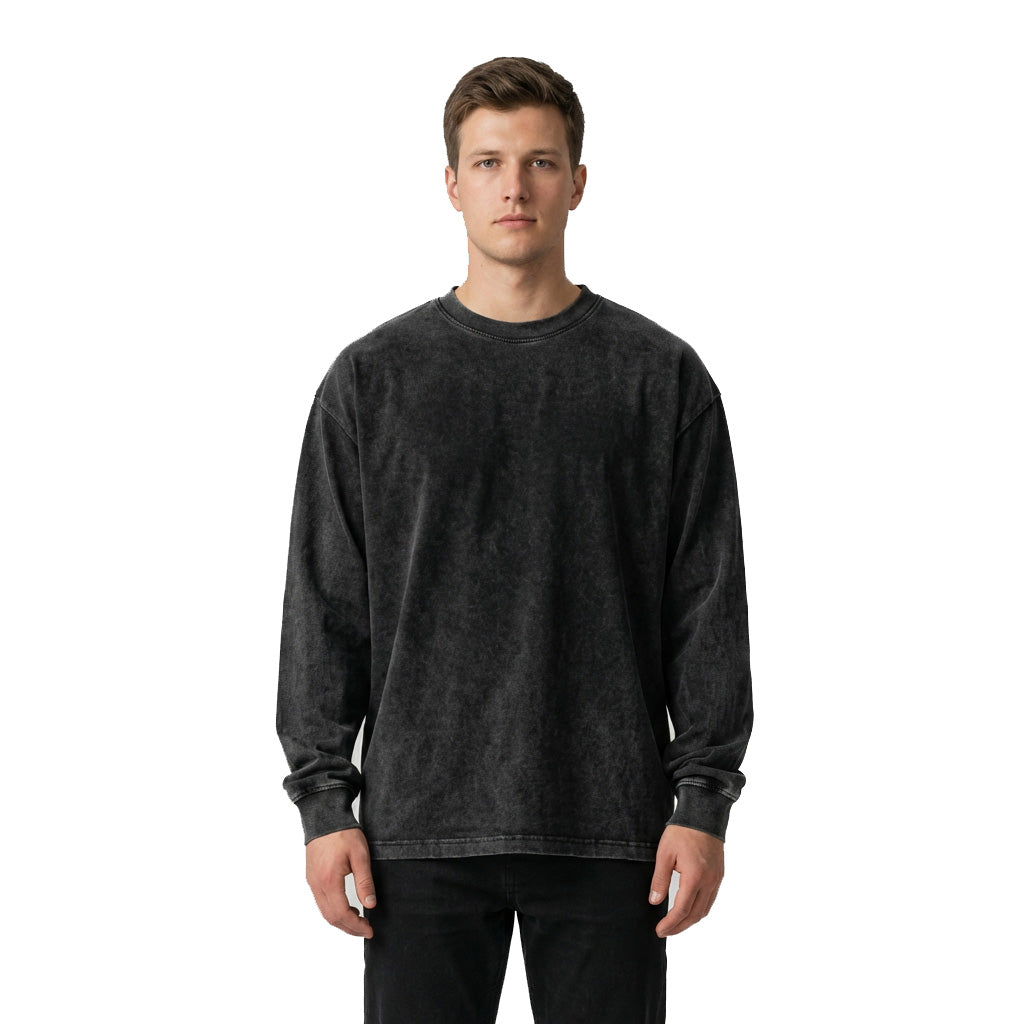 Acid Wash Oversized Long Sleeve Tee — Black