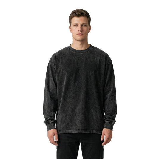 Acid Wash Oversized Long Sleeve Tee — Black