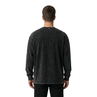 Acid Wash Oversized Long Sleeve Tee — Black