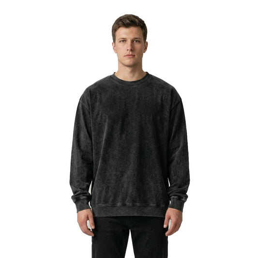 Acid Washed Oversized Sweatshirt — Black