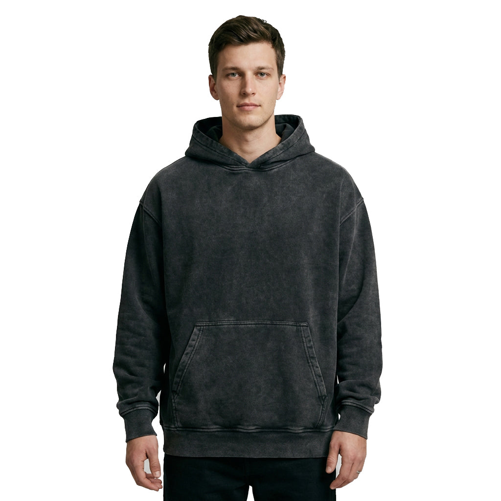 Snow Washed Heavyweight Cotton Hoodie — Black