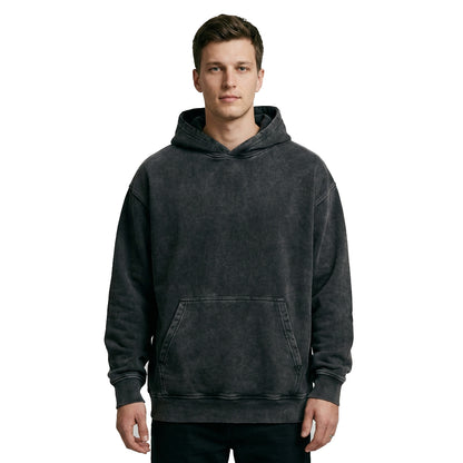 Snow Washed Heavyweight Cotton Hoodie — Black